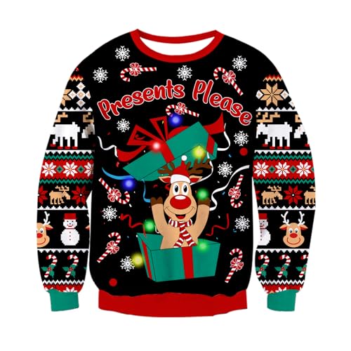 Freshhoodies Herren Weihnachten Gestrickte Pullover Schneeflocke Damen Jumper Lustig Vintage Neuheit Weihnachtspullover Rentier Ugly Weihnachtspulli Mit Beleuchtung Strickpullover M von Freshhoodies