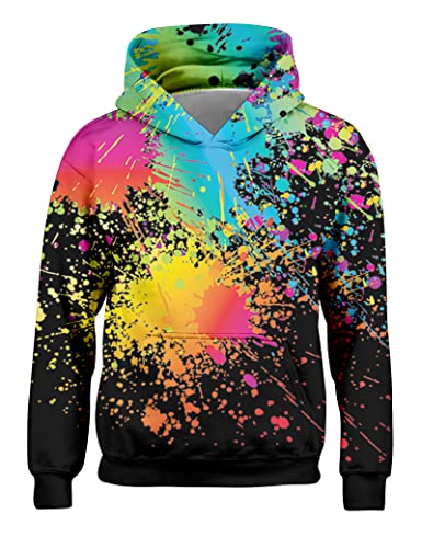 Freshhoodies Sweatshirts Jungen Coole 3D Druck Kapuzenpullover Fleckig Graffiti Tasche Mit Kapuze Lustige Kinder Pullover Hoodie Mädchen Schwarz Jugendliche Party Geschenk Bekleidung, 8-10 Jahre von Freshhoodies