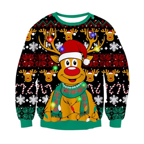 Freshhoodies Unisex Herren Strickpullover Rentier Weihnachtspullover Mit LED Leuchten Neuheit Ugly Weihnachtspulli Sweater Schneeflocke Pullover Für Damen Herren Weihnachtsparty XXL von Freshhoodies