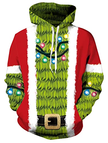 Hässliche Weihnachten Hoodies Herren Damen Christmas Lustige 3D Print Weihnachtsbaum Kapuzen Pullover Paare Xmas Party Cool Tracky Hooded Sweatshirt Mit Taschen L von Freshhoodies