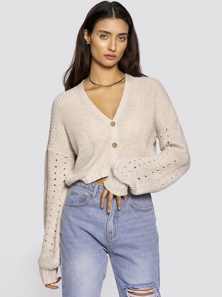 Freshlions Cardigan Crop Cardigan mit Knopfleiste in beige - L von Freshlions