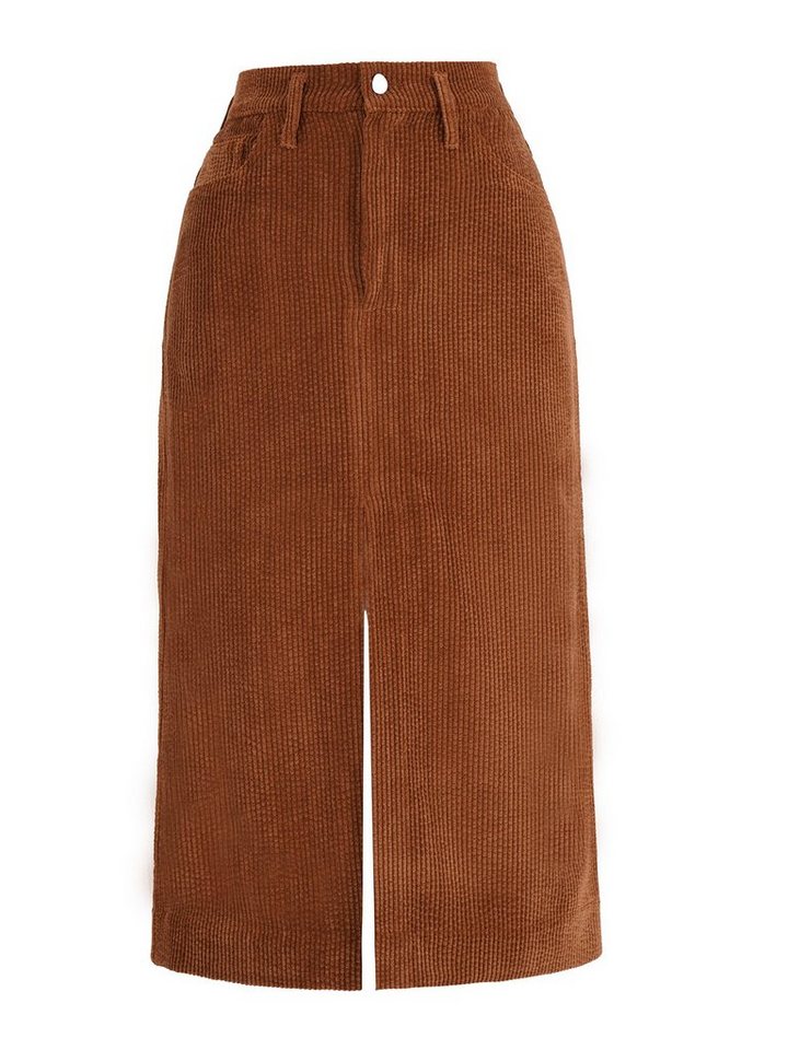 Freshlions Cordrock Freshlions Corduroy Slit Midi Skirt camel L von Freshlions