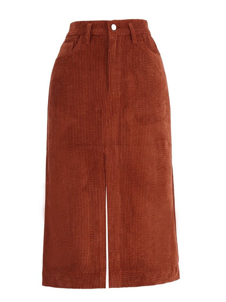 Freshlions Cordrock Freshlions Corduroy Slit Midi Skirt rost L von Freshlions