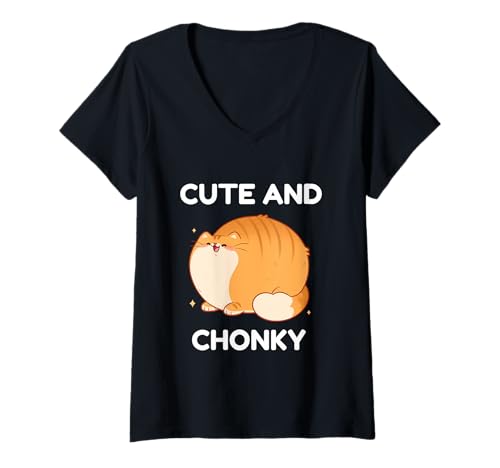 Damen Niedliches und chonky Thicc Kitty Meme T-Shirt mit V-Ausschnitt Damen Niedliches und chonky Thicc Kitty Meme T-Shirt mit V-Ausschnitt von Freshoulook Funny Animals