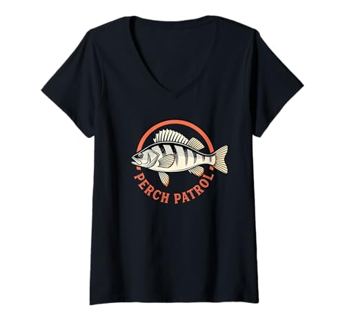 Damen Retro Barsch Patrol Angeln T-Shirt mit V-Ausschnitt Damen Retro Barsch Patrol Angeln T-Shirt mit V-Ausschnitt von Freshwater Fisherman