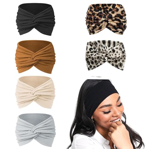 6 Stück breite Stirnbänder für Damenhaar, 22 × 10,5 cm Stoff-Haarbänder für Frauen, Yoga-Mode-Stirnband, verdrehter Knoten für Erwachsenenhaar, Haarbandanas für Frauen, Zubehör (ausziehbar auf 40 cm) 6 Stück breite Stirnbänder für Damenhaar, 22 × 10,5 cm Stoff-Haarbänder für Frauen, Yoga-Mode-Stirnband, verdrehter Knoten für Erwachsenenhaar, Haarbandanas für Frauen, Zubehör (ausziehbar auf 40 cm) von Fresilkora