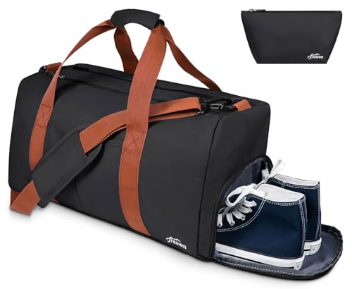 Fresion Kleine Reisetasche Damen, Sporttasche mit Schuhfach& Nassfach, Fitness Tasche Herren,Saunatasche,Weekender Travel Bag Kliniktasche Geburt, Handgepäck Tasche für Flugzeug Reisen Gym(schwarz) von Fresion