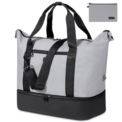 Fresion Reisetasche Damen Sporttasche mit Schuhfach, Reisetasche Damen Groß,Shopper Tasche Damen, Weekender Reisetasche Handgepäck Tasche für Flugzeug, Mommy Kliniktasche, Tote Bag (grau) von Fresion