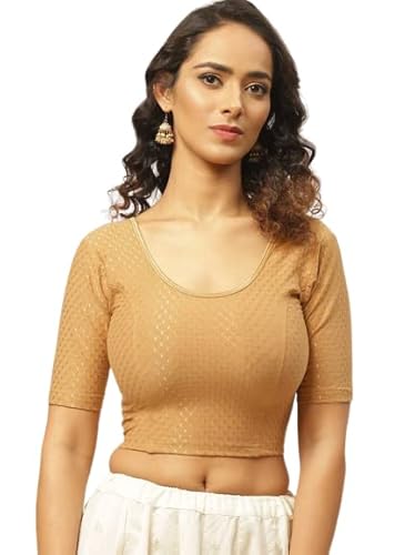 Fressia Fabrics Damen Baumwolle Readymade Saree Bluse Stretch Crop Top Choli Bustier Top, Beige, XX-Large von Fressia Fabrics