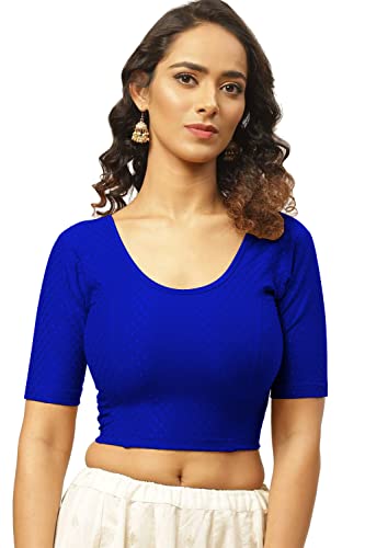 Fressia Fabrics Damen Baumwolle Readymade Saree Bluse Stretch Crop Top Choli Bustier Top, Königsblau, XX-Large von Fressia Fabrics