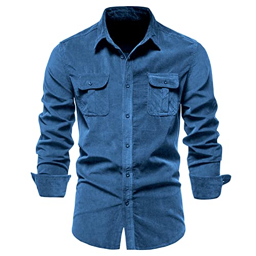 Frestepvie Cord Hemd Herren Warm Langarm Shirt Hemdjacke Casual Freizeithemd Button-up Baumwollhemd von Frestepvie