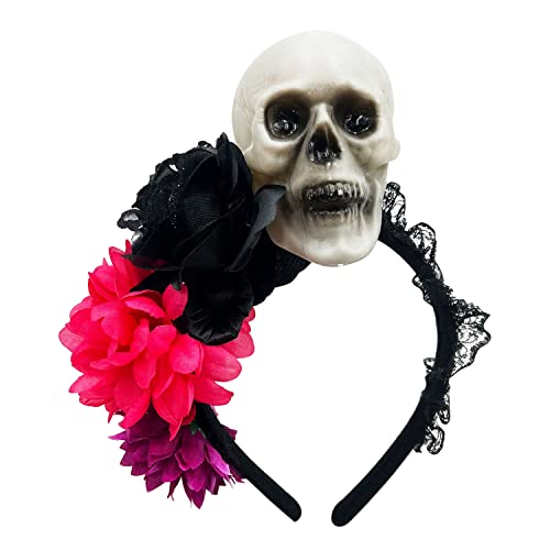 Frestepvie Halloween Haarschmuck mit Blumen Totenkopf Haarband Damen Haarreif Trick or Treat Kostüm Zubehör von Frestepvie
