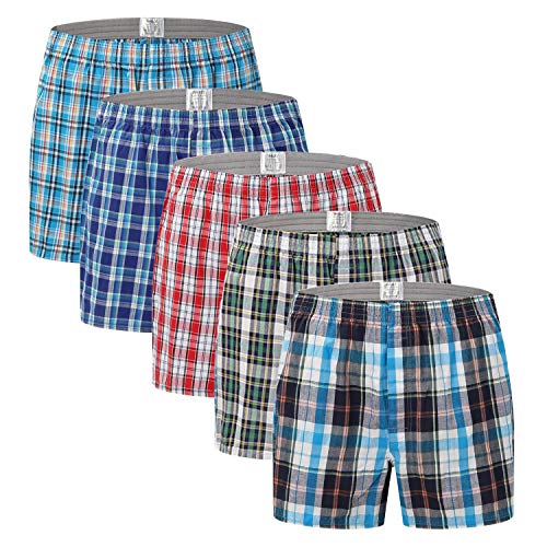 Frestepvie Herren American Boxershorts 5er/6er Pack Classic Herren Unterhosen Kariert Unterwäsche Baumwolle gewebt Web Boxer Übergrößen Retro Hipster Webboxershorts von Frestepvie