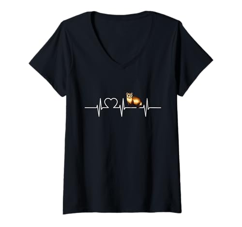 Damen Frettchen Herzschlag T-Shirt mit V-Ausschnitt Damen Frettchen Herzschlag T-Shirt mit V-Ausschnitt von Frettchen Tier Shop