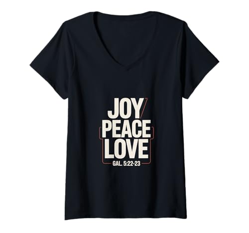 Damen Joy Peace Love Galater 5 22 23 Christliche Botschaft T-Shirt mit V-Ausschnitt Damen Joy Peace Love Galater 5 22 23 Christliche Botschaft T-Shirt mit V-Ausschnitt von Freude Frieden Liebe Bibelvers Galater