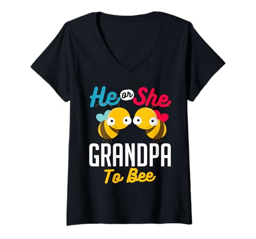 Damen Er oder Sie Bald Opa Bienenfreude Spruch T-Shirt mit V-Ausschnitt von Freude auf Enkelkind werdender Großvater