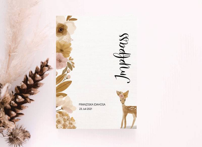 Impfpass-Hülle Auf Hochwertigem Leinwandpapier 100% Baumwolle | Reh Botanical| Schmetterling Boho Blumen Personalisiert von FreudenPostDE