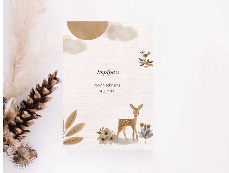 Impfpass-Hülle Auf Hochwertigem Leinwandpapier 100% Baumwolle | Reh Wald Boho Personalisiert 2 Varianten von FreudenPostDE