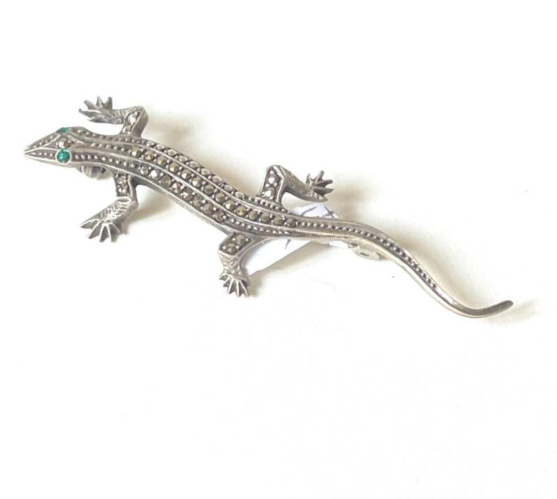 Art Déco Anstecknadel Eidechse Silber Markasiten von FreudenhausvonSu