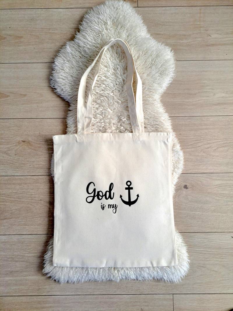 stofftasche "God Is My Anchor" Mit Anker | Jesus Geschenk Gott Bibel Handtasche Einkaufstasche Büchertasche von FreueDich