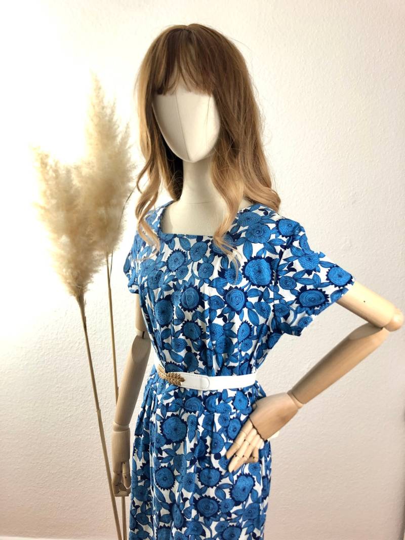 Vintage Sommerkleid 60Er Cocktailkleid Blau/Weiß Gr. 38-40/Us 6-8 von Freulein31