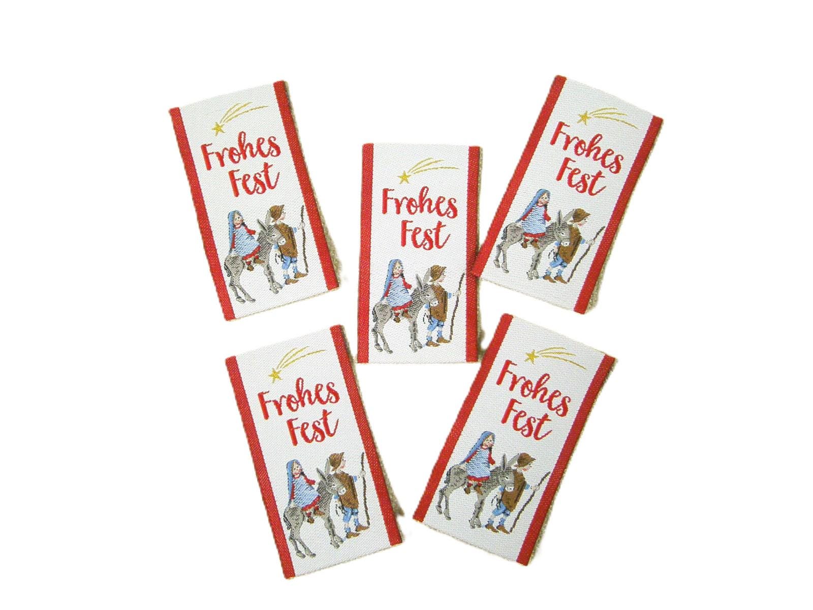 5 Webetiketten "Frohes Fest" Ca. 30x55 Mm Vorgefaltet von FreuleinStephi