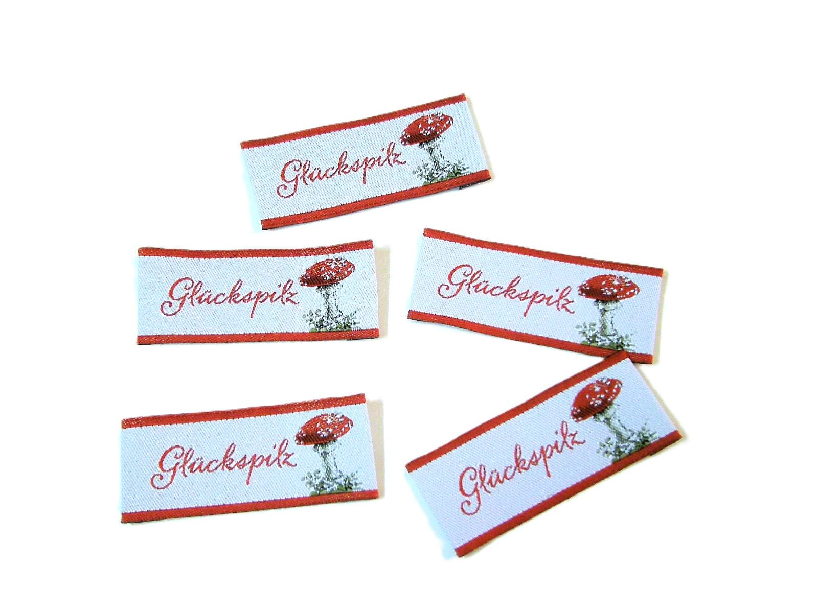5 Webetiketten "Glückspilz" 45 X 20 Mm Vorgefaltet von FreuleinStephi