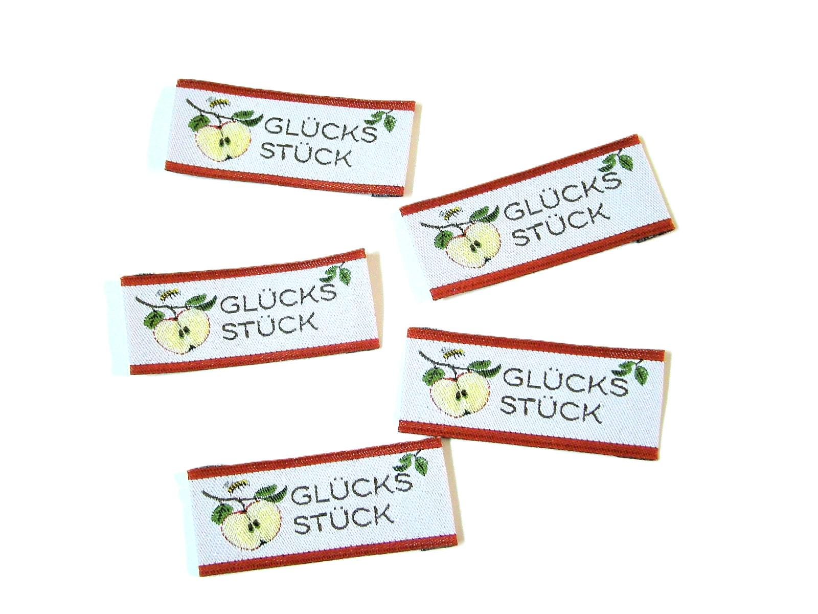 5 Webetiketten "Glücksstück - Apfel" 45 X 20 Mm Vorgefaltet von FreuleinStephi