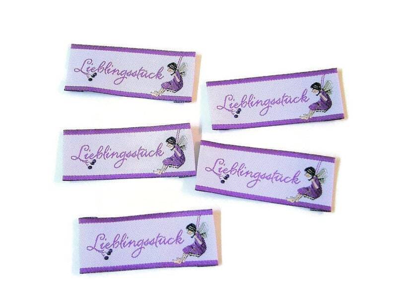 5 Webetiketten "Lieblingsstück - Holunderelfen" 45 X 20 Mm Vorgefaltet von FreuleinStephi