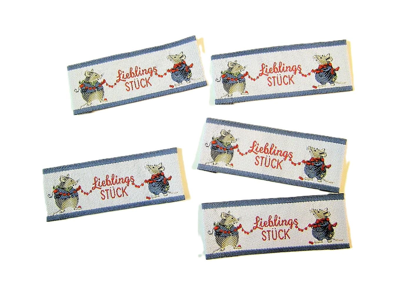 5 Webetiketten "Mäuse Lieblingsstück" Blau 57 X 20 Mm Vorgefaltet von FreuleinStephi