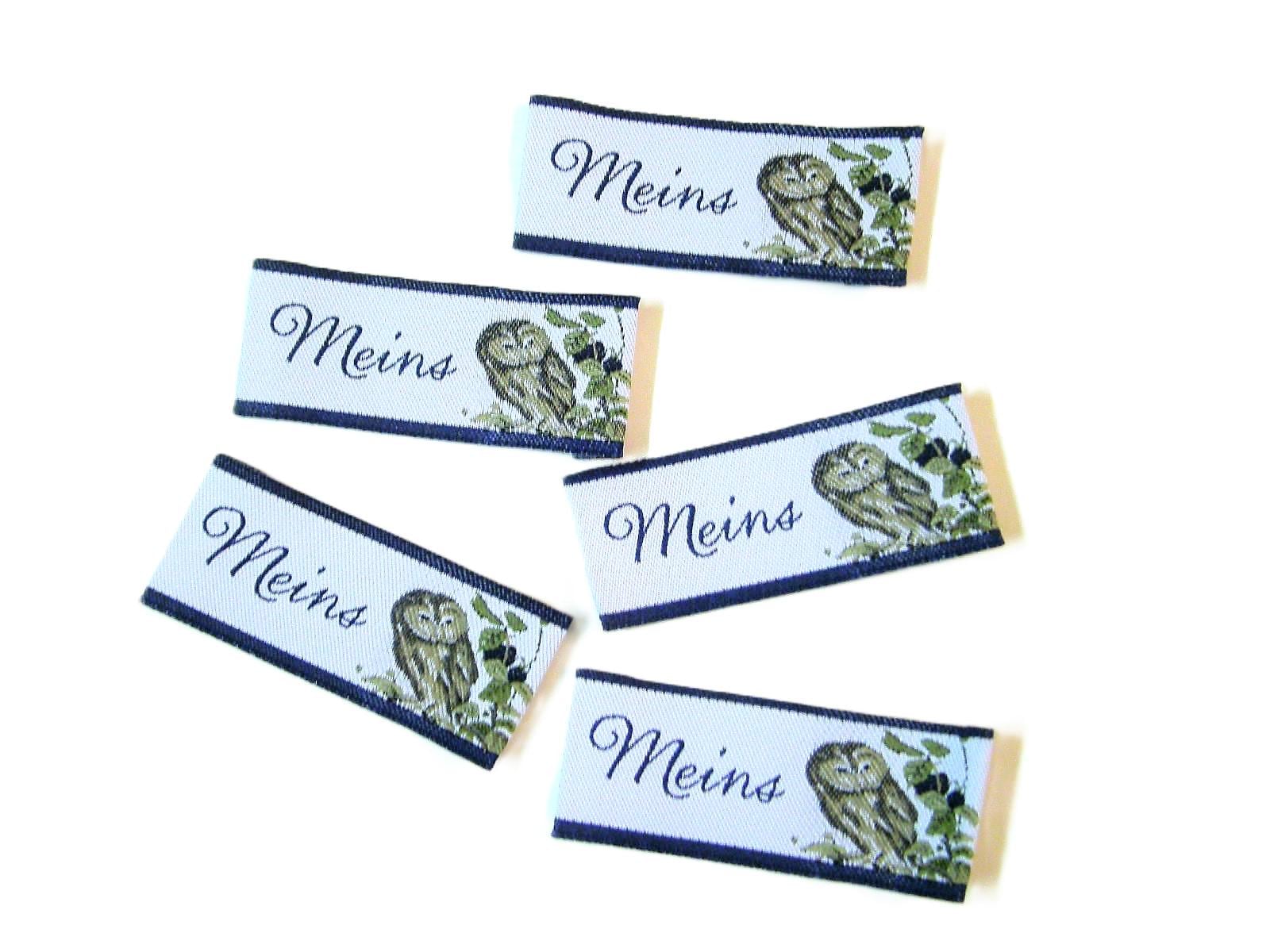 5 Webetiketten "Meins - Eule" 45 X 20 Mm Vorgefaltet von FreuleinStephi