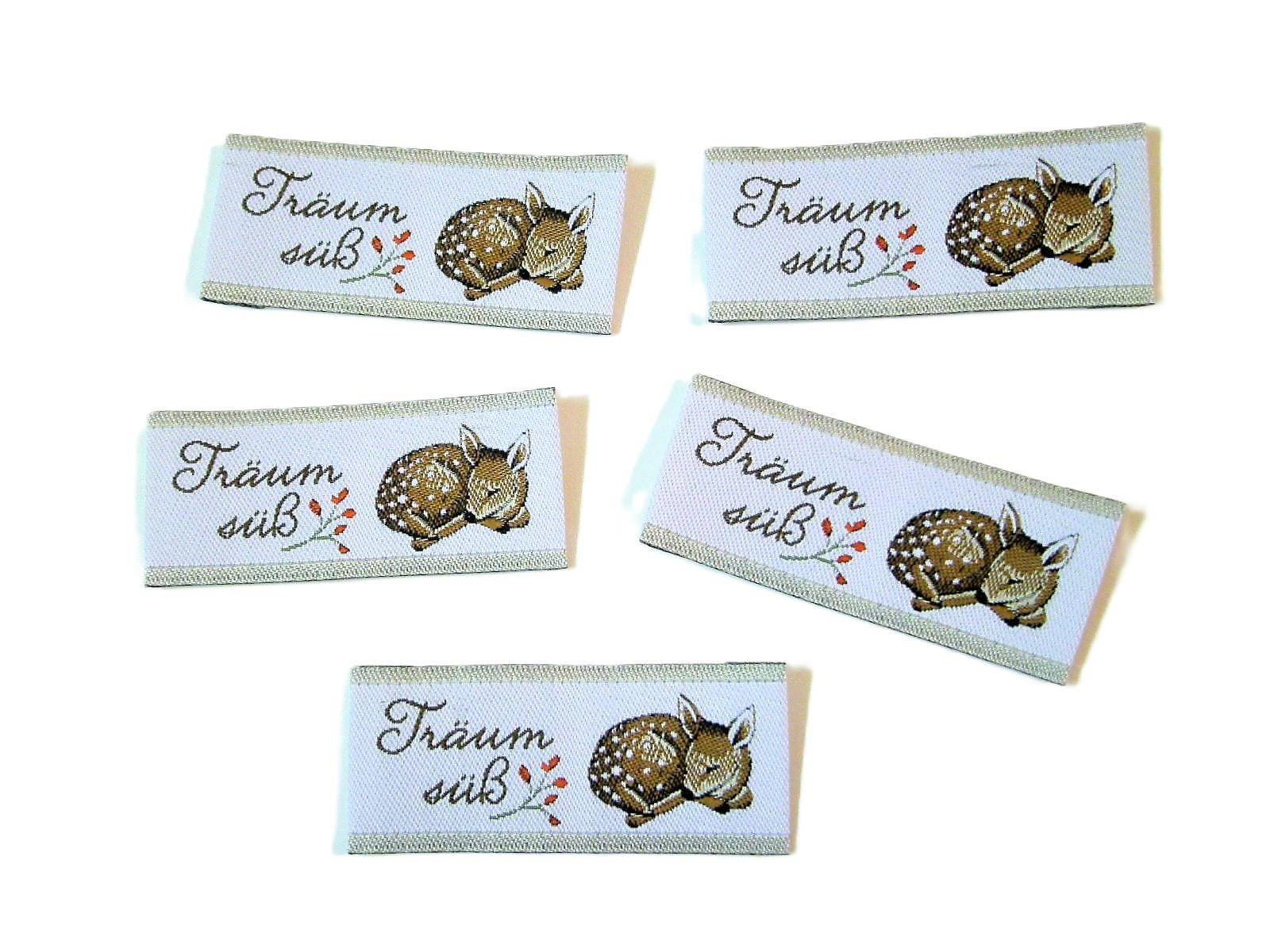 5 Webetiketten "Träum Süß - Reh" 45 X 20 Mm Vorgefaltet von FreuleinStephi