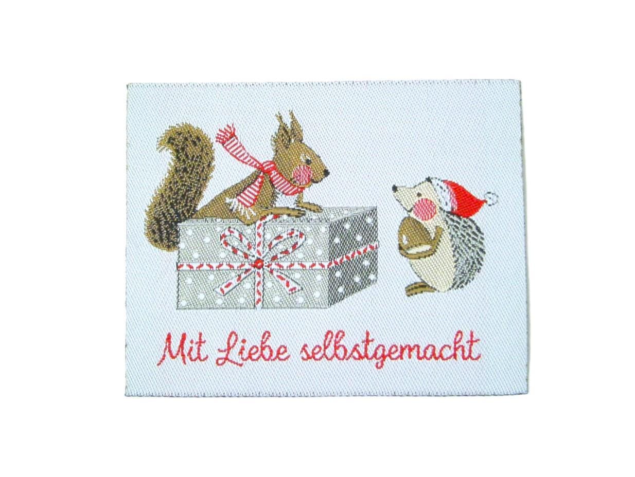 Aufnäher - Mit Liebe Selbstgemacht/Eichhörnchen Und Igel Ca. 60x50 Mm von FreuleinStephi