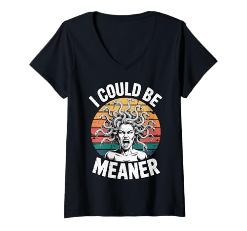 Damen I Could Be Meaner T-Shirt mit V-Ausschnitt Damen I Could Be Meaner T-Shirt mit V-Ausschnitt von Freundin Frau Beziehung Bedeuten