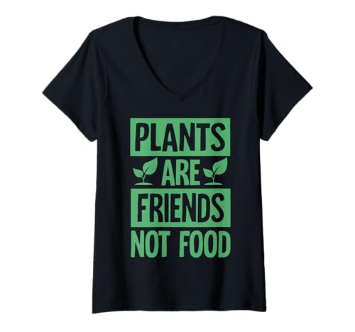 Damen Pflanzen sind Freunde… und Essen T-Shirt mit V-Ausschnitt Damen Pflanzen sind Freunde… und Essen T-Shirt mit V-Ausschnitt von Freundliche Nahrung