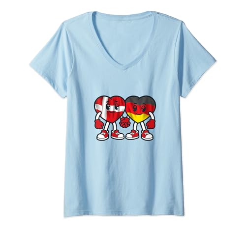 Damen Freundschaft Dänemark Und Deutschland T-Shirt mit V-Ausschnitt Damen Freundschaft Dänemark Und Deutschland T-Shirt mit V-Ausschnitt von Freundschaftsherzen Dänemark Und Deutschland