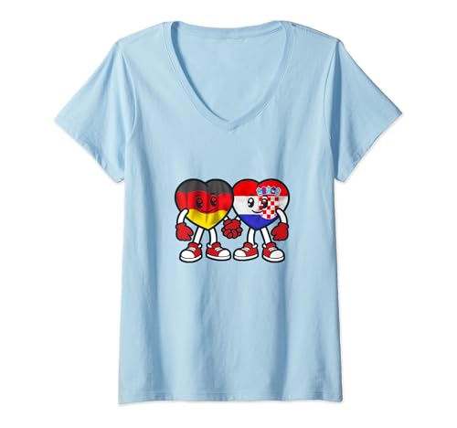 Damen Freundschaft Kroatien Und Deutschland T-Shirt mit V-Ausschnitt Damen Freundschaft Kroatien Und Deutschland T-Shirt mit V-Ausschnitt von Freundschaftsherzen Kroatien Und Deutschland