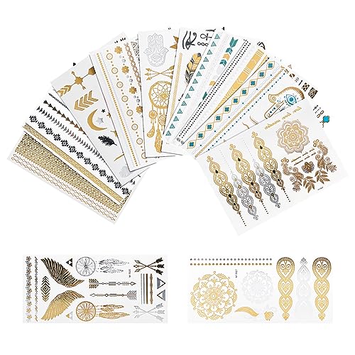 Frevoitna 12 Sheets in Tattoos Erwachsene Langanhaltend, Waterproof Metallic Temporary Tattos, Adhesive Glitzer Gold Tatoos zum Aufkleben, Klebe Tattoo Erwachsene Festival Zubehör Damen Frevoitna 12 Sheets in Tattoos Erwachsene Langanhaltend, Waterproof Metallic Temporary Tattos, Adhesive Glitzer Gold Tatoos zum Aufkleben, Klebe Tattoo Erwachsene Festival Zubehör Damen von Frevoitna