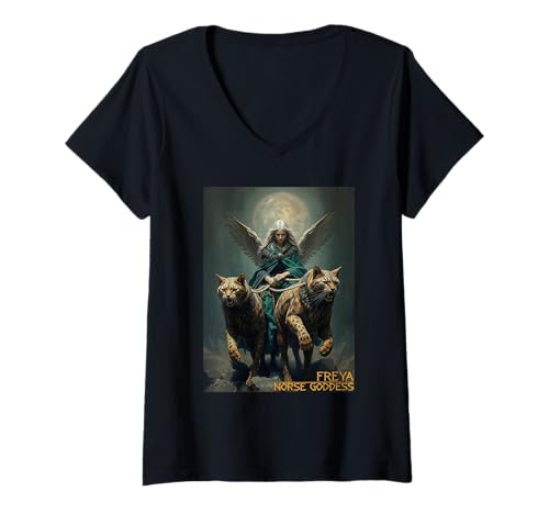 Damen Freya - Göttin der nordischen Mythen Wikinger Kultur T-Shirt mit V-Ausschnitt Damen Freya - Göttin der nordischen Mythen Wikinger Kultur T-Shirt mit V-Ausschnitt von Freya Viking Goddess Celtic Symbols & Designs