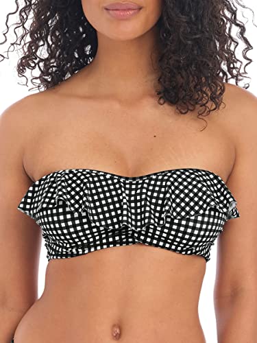 Freya - Bandeau-Trikot mit Gingham-Karo, mit Bügeln, Check in Monochrom – 80E, Schwarz von Freya