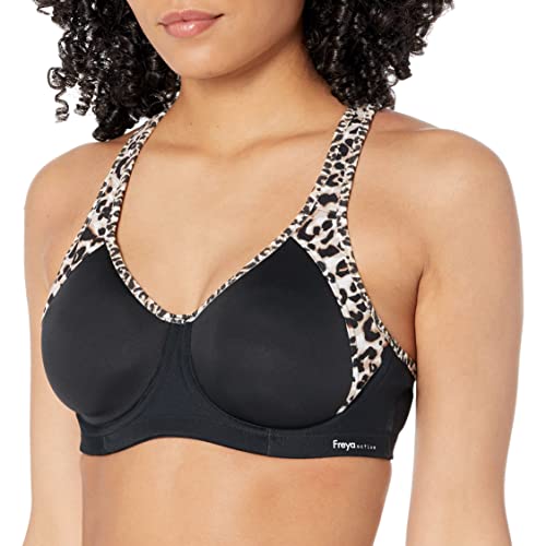 Freya Damen Sonic Bügel, Spacer Sport-BH, Blickdicht, Rein, Leopard, Schwarz, 70DD von Freya