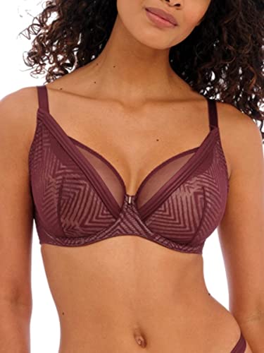 Freya Damen Taillierter Bügel hohem Spitzenansatz Plunge-BH, Rot (Dark Cherry), 80DD von Freya