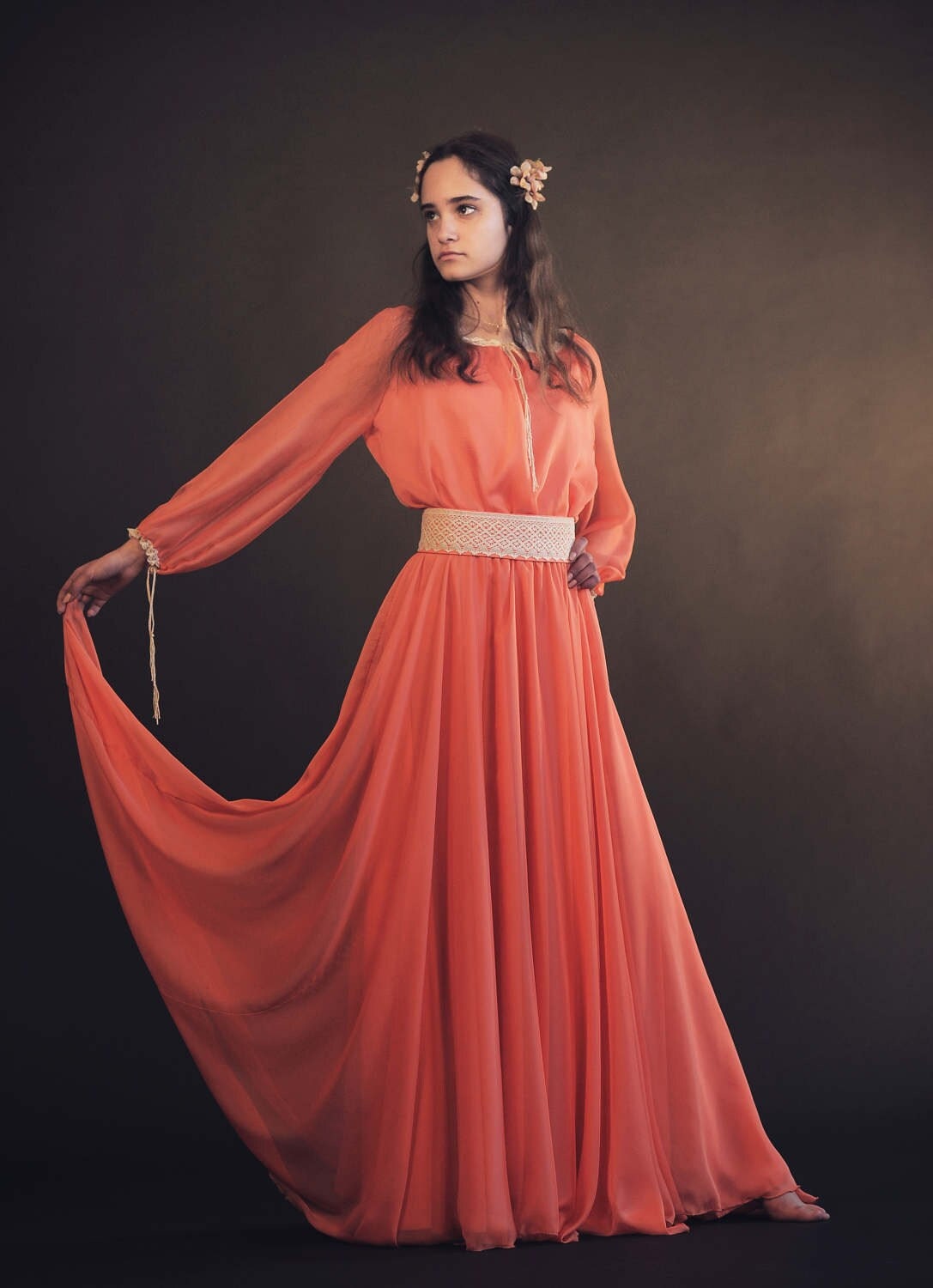 Maxi Vollkreis Schleier Pfirsich Brautkleid Maxi Vollkreis Schleier Pfirsich Brautkleid von FreyaArtAtelier