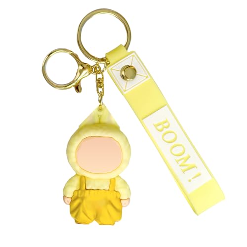 Freyauga Schlüsselanhänger, 7cm Kleiner Kawaii Gelb Schlüsselbund-Anhänger mit Metallring und Silikonband für Schlüssel Damentaschen Schulranzen, Süßes Geschenk zum Schulanfang Geburtstag Feiertage von Freyauga