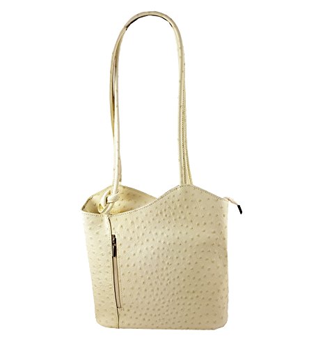 2 in 1 Handtasche Rucksack Designer Henkeltasche aus Echtleder in versch. Designs HR03 (Strauß Creme) von Freyday