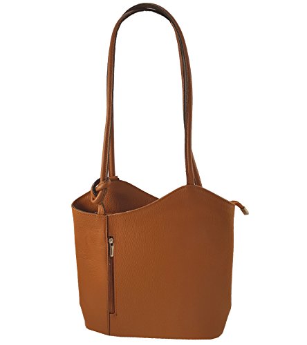 Freyday 2 in 1 Handtasche Rucksack Henkeltasche aus Echtleder in versch. Designs HR03 (Glattleder Cognac) von Freyday