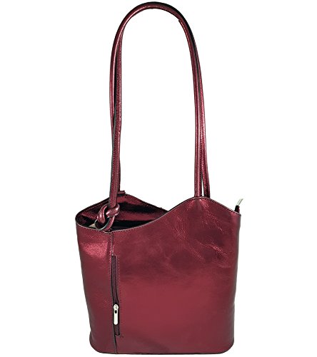 Freyday 2 in 1 Handtasche Rucksack Henkeltasche aus Echtleder in versch. Designs HR03 (Rot Metallic) von Freyday