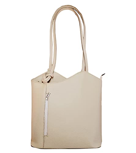 Freyday 2 in 1 Handtasche-Rucksack Henkeltasche aus Echtleder in versch. Designs HR03 (Glattleder Beige) von Freyday