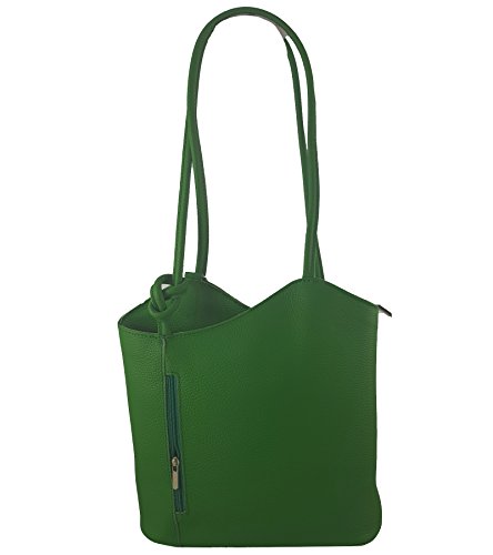 Freyday 2 in 1 Handtasche-Rucksack Henkeltasche aus Echtleder in versch. Designs HR03 (Glattleder Grün) von Freyday