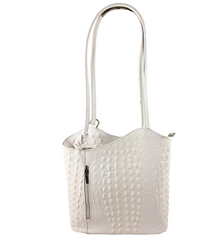 Freyday 2 in 1 Handtasche Rucksack Henkeltasche aus Echtleder in versch. Designs HR03 (Kroko Weiß) von Freyday